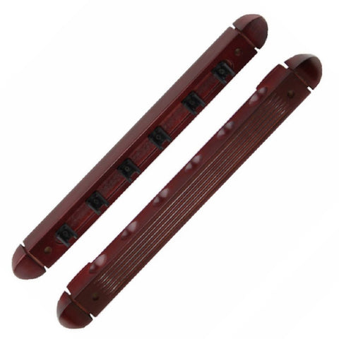 WALL holder pool table stick CUE RACK / 6 cues MAHOGANY.
