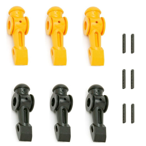 6 Tornado Foosball Men: 3 Black + 3 Yellow w/ roll pin OEM parts.